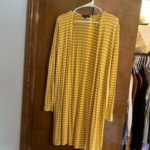 Bright yellow and white striped duster cardigan.